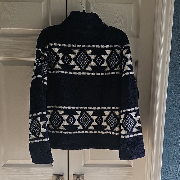 NWT Lucky Brand Geo Print Faux Fur Zip Teddy Jacket Large. Navy/Ivory - Picture 13 of 16